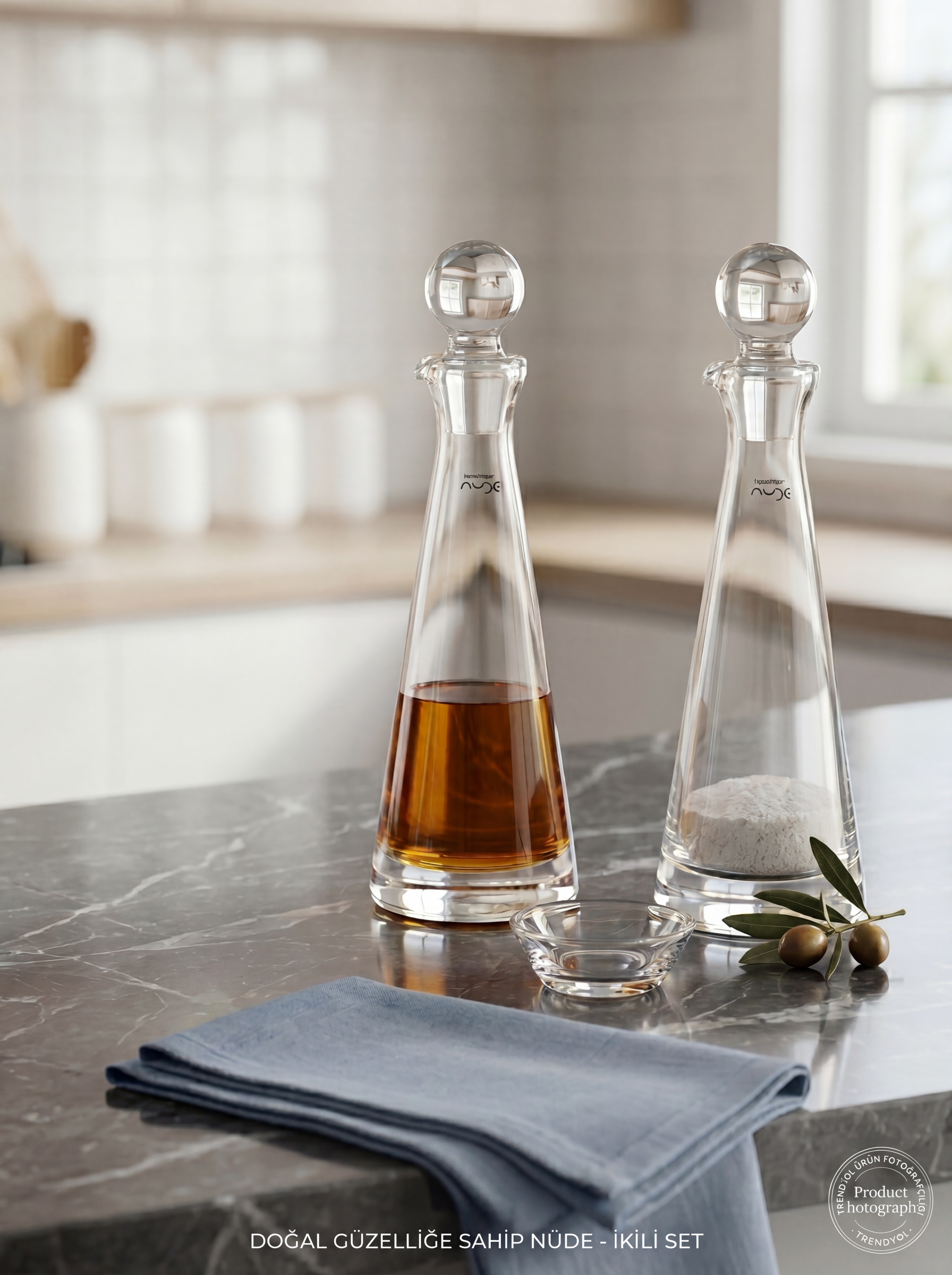 Paşabahçe Nude 90259 Oil & Vinegar Cam Yağlık & Sirkelik Seti – 2 Adet / 220 cc